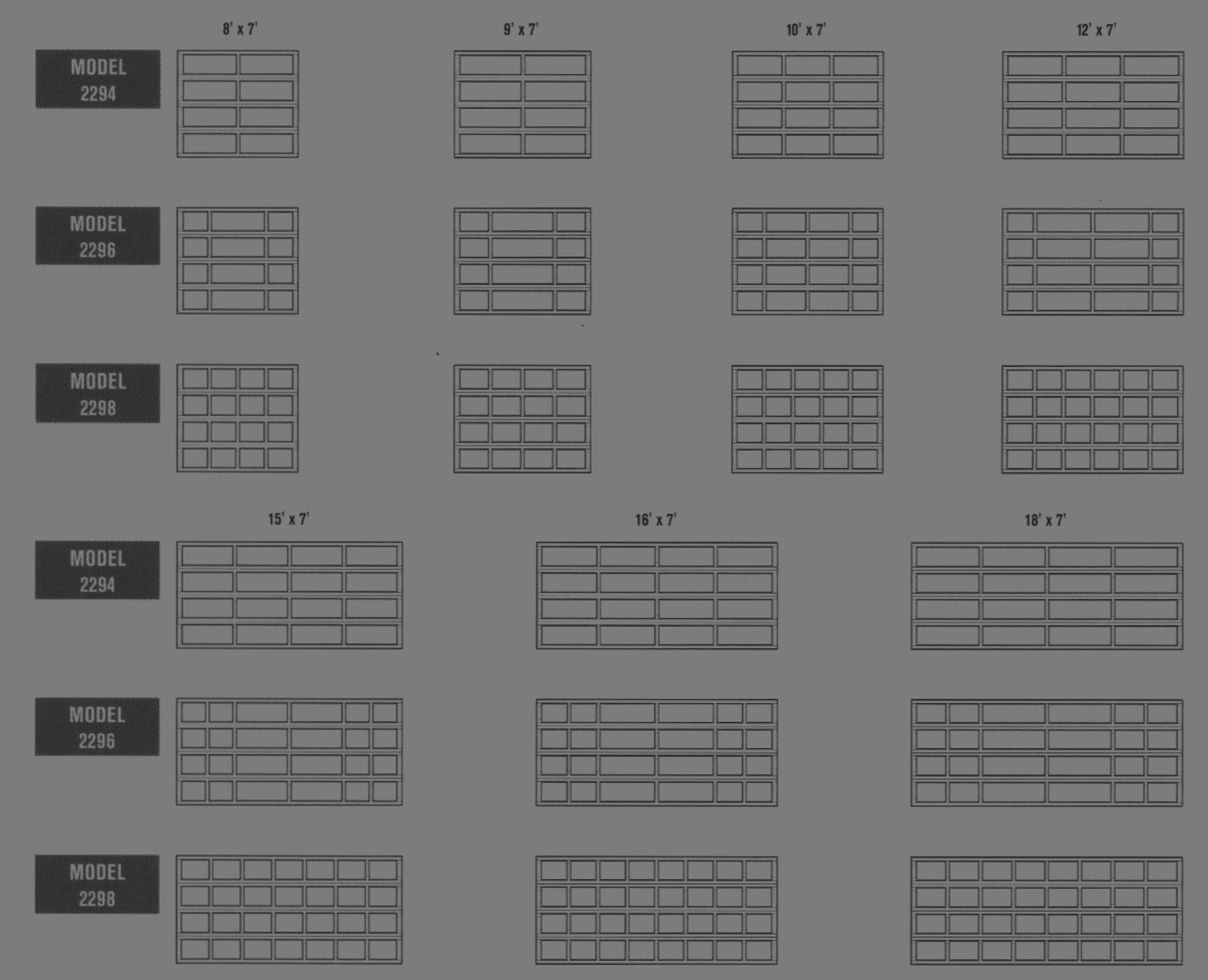 CHI Recessed Panel Garage Door Models 2298, 2296 & 2294 Panel Designs